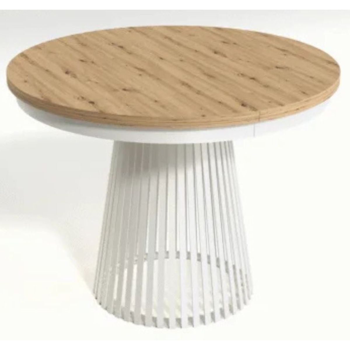 Lamell-biel-artisan.jpg OKRĄGŁY STÓŁ rozkładany LAMELL Z MASKOWNICĄ 100 cm+80cm biel/artisan - obrazek 1
