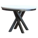 OKRĄGŁY STÓŁ rozkładany MARCO Z MASKOWNICĄ 100 cm+40cm czarny/biel alpejska