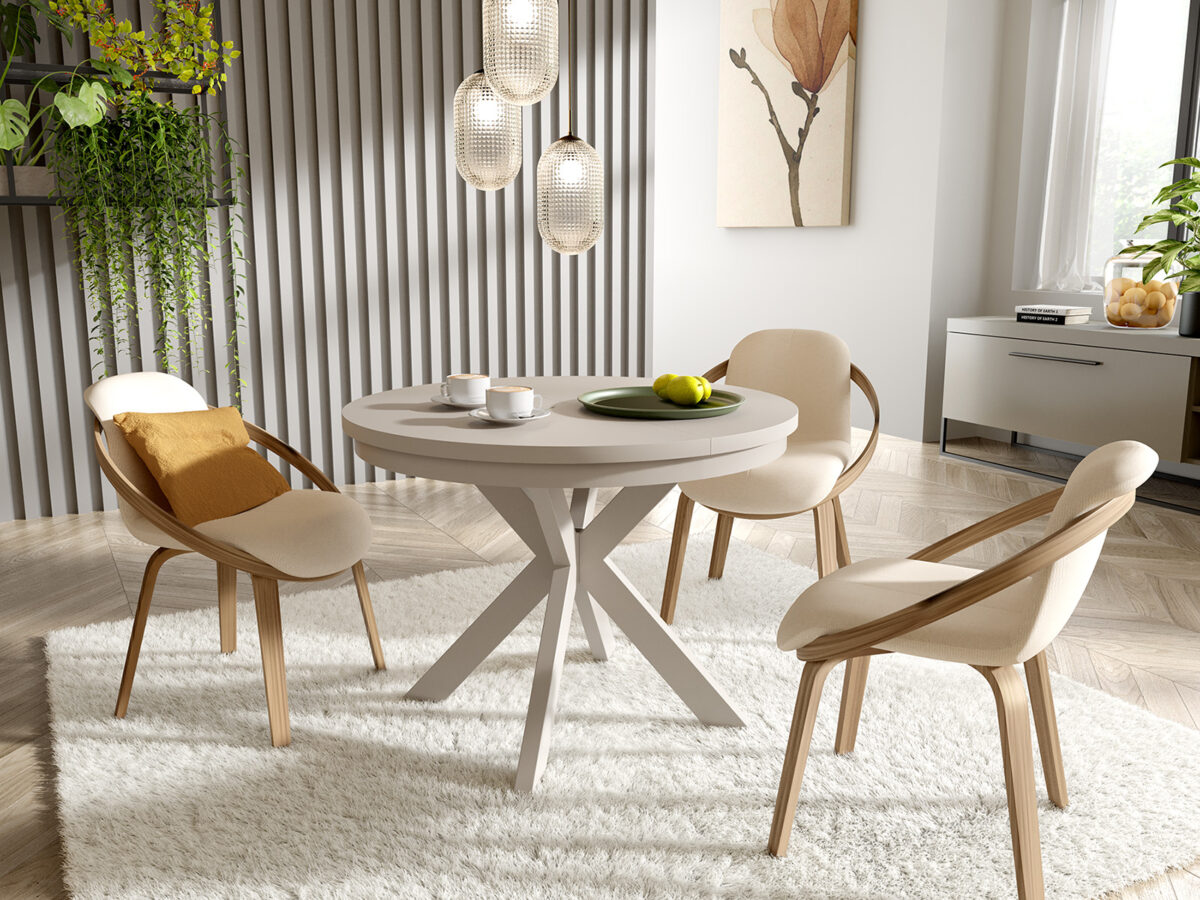 OKRĄGŁY STÓŁ rozkładany BELLAGIO Z MASKOWNICĄ 100 cm+80cm biel/kraft złoty - obrazek 11